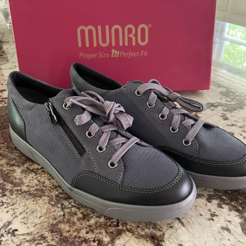 Munro Gabbie Jeans Print Combo Textured Lace-Up Sneakers with Side Zip